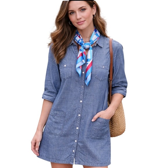 Old Navy Dresses & Skirts - Old Navy Womens Chambray Denim Shirt Dress Small Button Front Pockets Coquette